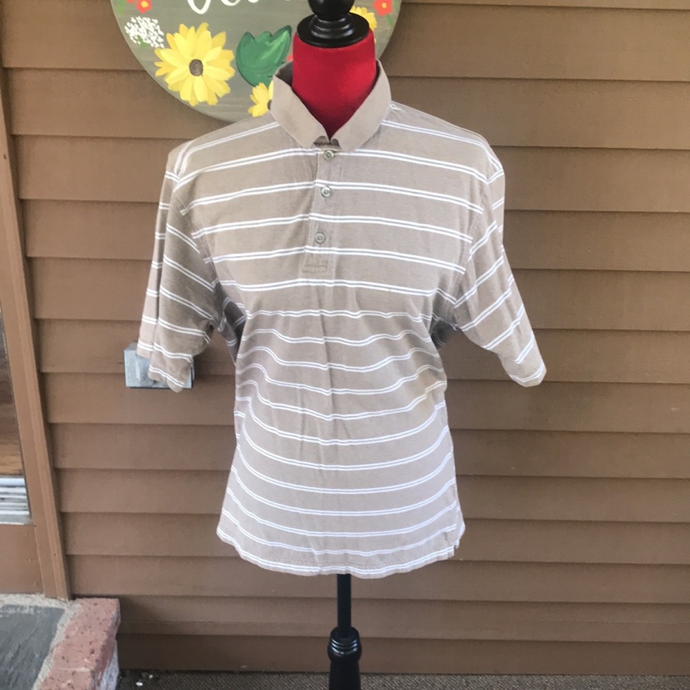 Tan and White Striped Polo Shirt Classic Design